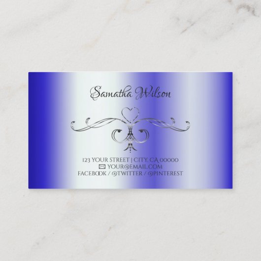 Royal Blue Shimmery Silver Corner Border Visitekaartje (Achterkant)