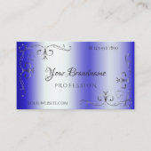 Royal Blue Shimmery Silver  Corner Border Visitekaartje (Voorkant)
