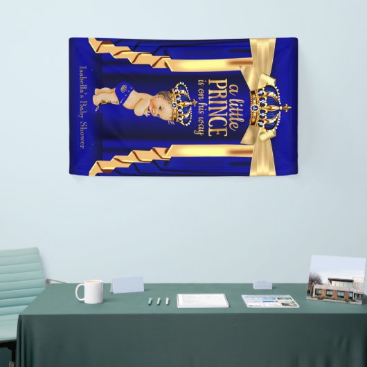Royal Blue Silk Gold Crown Baby shower Brunette Spandoek (Beurs)