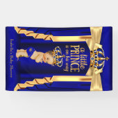 Royal Blue Silk Gold Crown Baby shower Brunette Spandoek (Horizontaal)