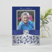 Royal Blue, Silver 75th Photo Birthday Invitation Kaart (Staand voorkant)