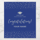 Royal Blue & Silver Afstuderen Gefeliciteerd Wijn Etiket (Enkel label)