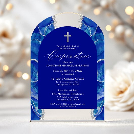 Royal Blue Silver Agaat bevestiging Elegant Acryl Uitnodigingen