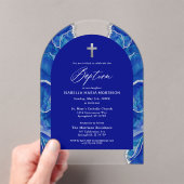 Royal Blue Silver Agaat Doop Modern Elegant Acryl Uitnodigingen (Insitu (Draagbaar))