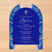 Royal Blue Silver Agaat Doop Modern Elegant Acryl Uitnodigingen (Voorkant)