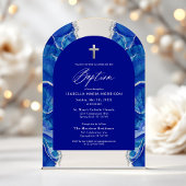 Royal Blue Silver Agaat Doop Modern Elegant Acryl Uitnodigingen