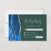 Royal Blue Silver Agaat Emerald Green Wedding RSVP Kaartje (Voorkant)
