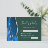 Royal Blue Silver Agaat Emerald Green Wedding RSVP Kaartje (Staand voorkant)