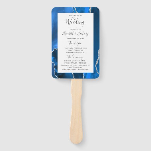 Royal Blue Silver Agaat huwelijksprogramma Handwaaier (Voorkant)