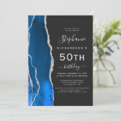 Royal Blue Silver Agate Dark 50ste verjaardagsfees Kaart (Staand voorkant)