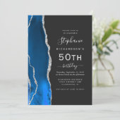 Royal Blue Silver Agate QR Code 50ste verjaardag Kaart (Staand voorkant)