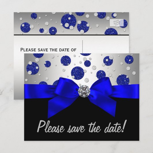 Royal Blue Silver Bewaar de datum Aankondigingskaart (Voorkant / Achterkant)