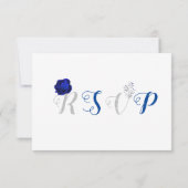 Royal Blue & Silver Bloemen Maaltijd keuze RSVP Kaartje (Achterkant)