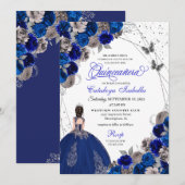 Royal Blue Silver Butterfly Princess Quinceanera Kaart (Voorkant / Achterkant)