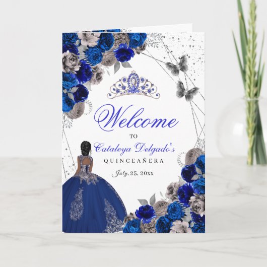 Royal Blue Silver Butterfly Quinceanera Programme (Voorkant)