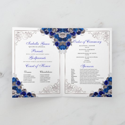 Royal Blue Silver Butterfly Quinceanera Programme (Binnen)