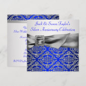 Royal Blue Silver Damask Silver 25e Jubileum Kaart (Voorkant / Achterkant)