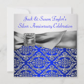 Royal Blue Silver Damask Silver 25e Jubileum Kaart (Voorkant)