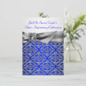 Royal Blue Silver Damask Silver 25e Jubileum Kaart (Staand voorkant)