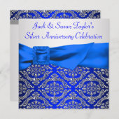 Royal Blue Silver Damask Silver 25e Jubileum Kaart (Voorkant / Achterkant)