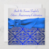 Royal Blue Silver Damask Silver 25e Jubileum Kaart (Voorkant)