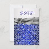 Royal Blue Silver Damask Silver 25e Jubileum RSVP Kaartje (Voorkant)