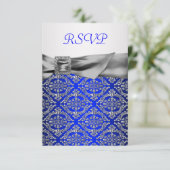 Royal Blue Silver Damask Silver 25e Jubileum RSVP Kaartje (Staand voorkant)