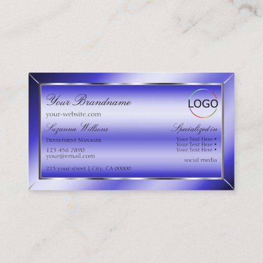 Royal Blue Silver Decor met Monogram en Logo Visitekaartje (Achterkant)