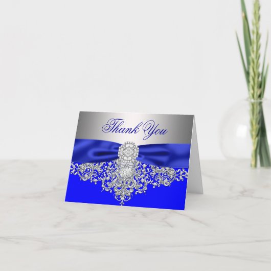 Royal Blue Silver Diamond Dank u Bedankkaart (Voorkant)
