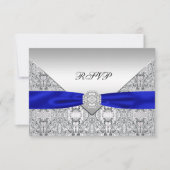 Royal Blue Silver Diamond Wedding RSVP (Voorkant)