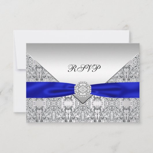 Royal Blue Silver Diamond Wedding RSVP (Voorkant)