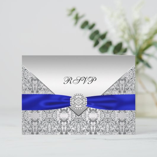 Royal Blue Silver Diamond Wedding RSVP (Staand voorkant)