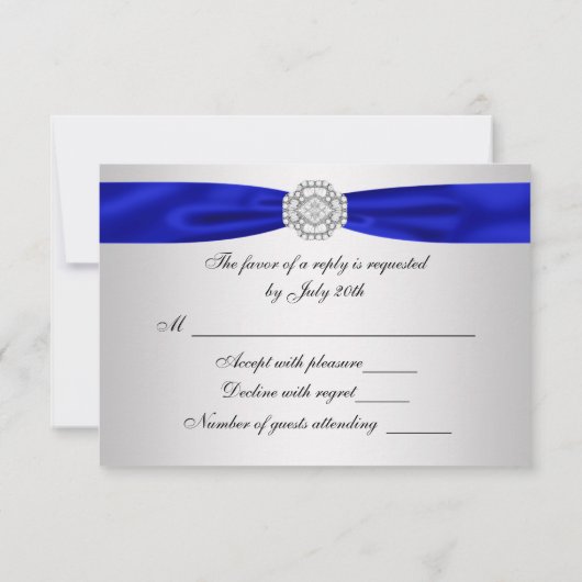 Royal Blue Silver Diamond Wedding RSVP (Achterkant)