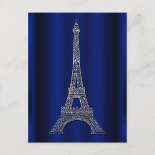 Royal Blue Silver Eiffel Tower Paris Bewaar de dat Aankondigingskaart