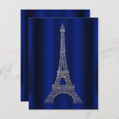 Royal Blue Silver Eiffel Tower Paris Bewaar de dat Aankondigingskaart (Voorkant / Achterkant)