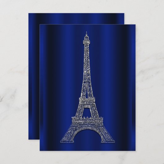 Royal Blue Silver Eiffel Tower Paris Bewaar de dat Aankondigingskaart (Voorkant / Achterkant)
