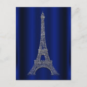 Royal Blue Silver Eiffel Tower Paris Bewaar de dat Aankondigingskaart (Voorkant)