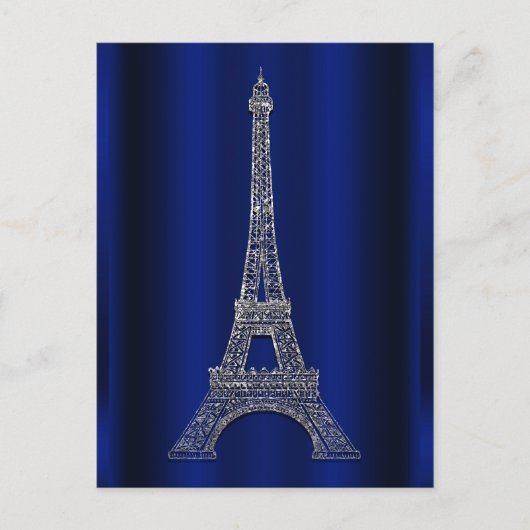 Royal Blue Silver Eiffel Tower Paris Bewaar de dat Aankondigingskaart (Voorkant)