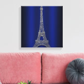 Royal Blue & Silver Eiffel Tower Paris Modern Glam Canvas Afdruk (Insitu (Woonkamer))