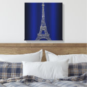 Royal Blue & Silver Eiffel Tower Paris Modern Glam Canvas Afdruk (Insitu (Slaapkamer))