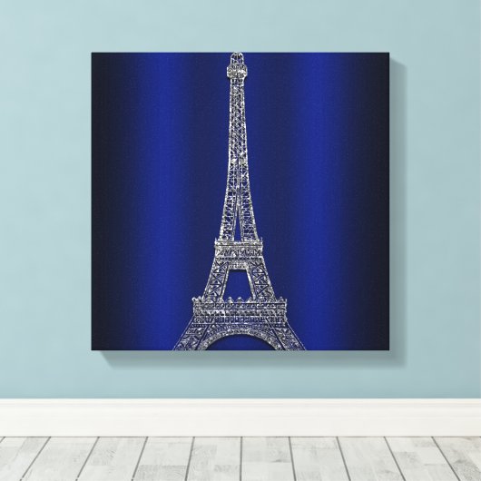 Royal Blue & Silver Eiffel Tower Paris Modern Glam Canvas Afdruk (Insitu (Houten vloer))