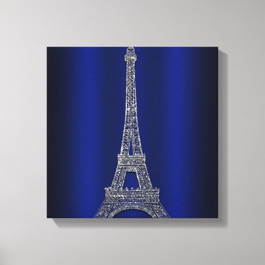 Royal Blue & Silver Eiffel Tower Paris Modern Glam Canvas Afdruk (Voorkant)