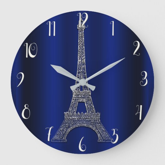 Royal Blue & Silver Eiffel Tower Paris Modern Glam Grote Klok (Voorkant)