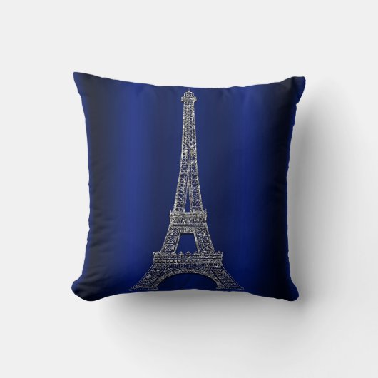 Royal Blue & Silver Eiffel Tower Paris Modern Glam Kussen (Voorkant)