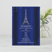 Royal Blue & Silver Eiffel Tower Paris Weddenschap Kaart (Staand voorkant)