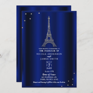 Royal Blue & Silver Eiffel Tower Paris Weddenschap Kaart