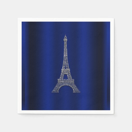 Royal Blue Silver Eiffeltoren Paris Chic Wedding Servet (Voorkant)