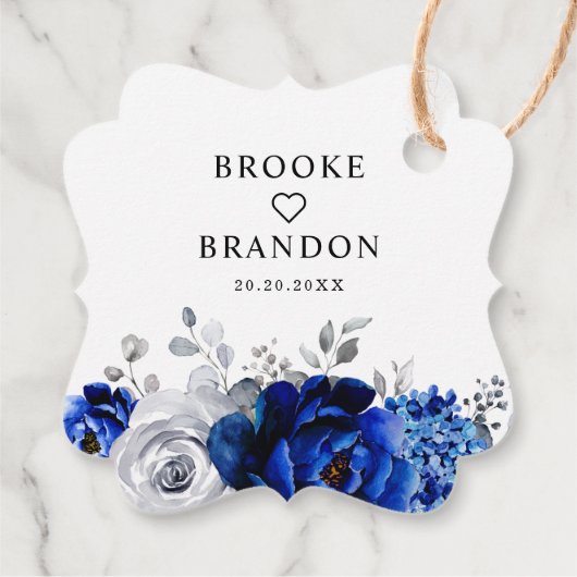 Royal Blue Silver Floral Bedankjes Labels (Achterkant)