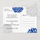 Royal Blue Silver Floral Burst Photo Save the Date Aankondigingskaart (Achterkant)