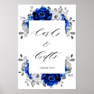 Royal Blue Silver Floral Cards & Gifts Poster